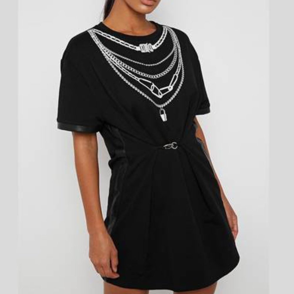 💥EDGY CHIC💥Manière De Voir CHAIN NECKLACE DETAIL T-SHIRT DRESS - Picture 3 of 16